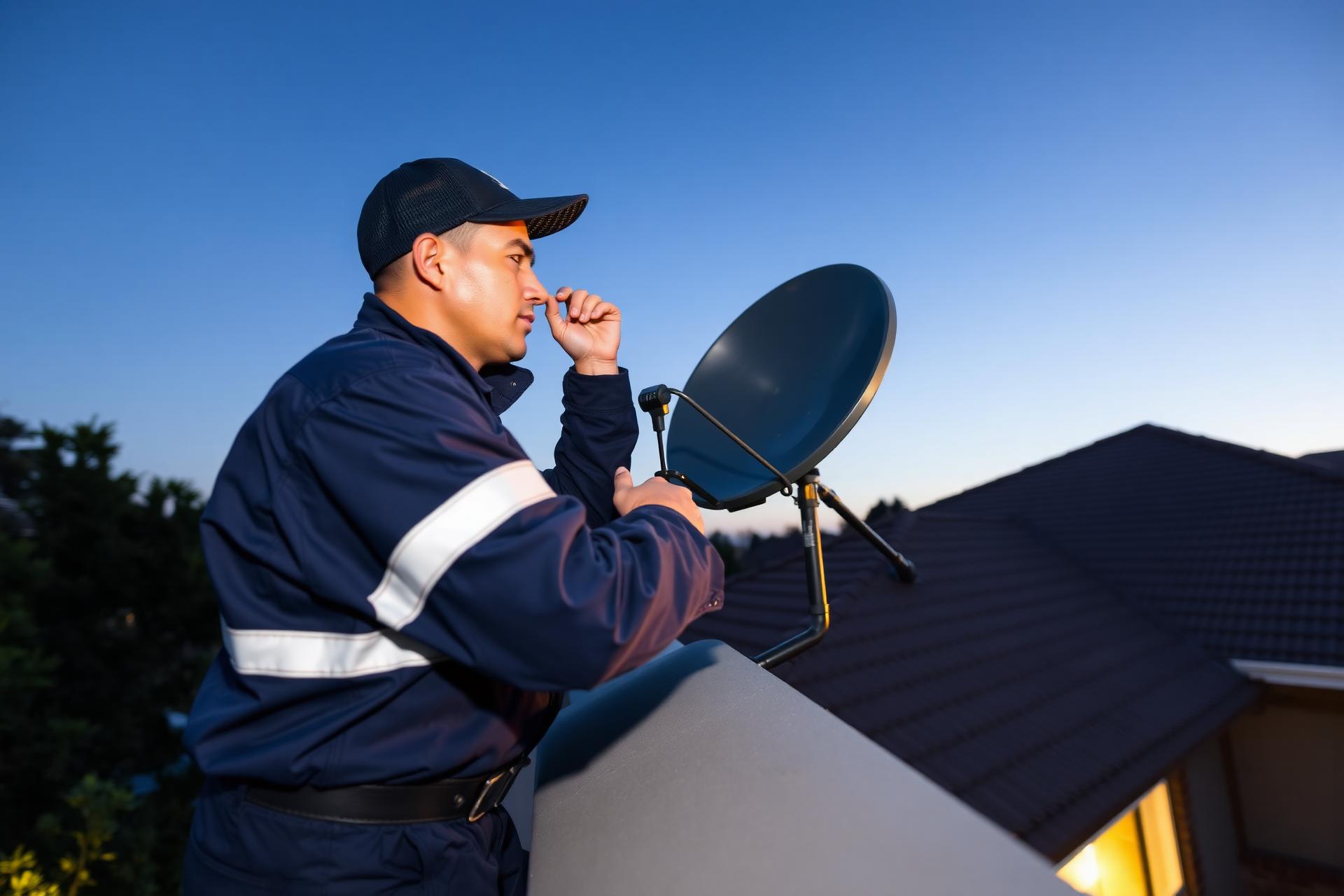Professional technician installing a satellite dish