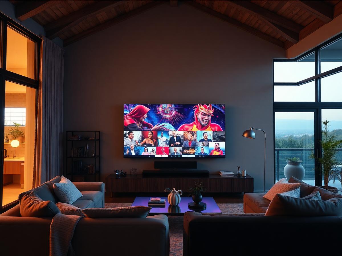 Modern living room with wall-mounted television